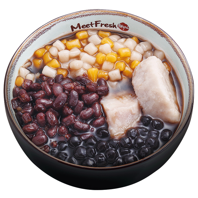 Hot Grass Jelly Soup - Combo B - with Red Beans, Taro, Boba, Mini Taro Balls, and Grass Jelly Soup
