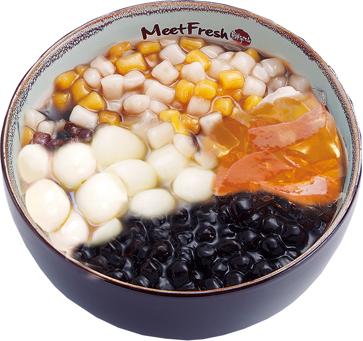 Hot Grass Jelly Combo C - Melon Jelly, Rice Balls, Mini Taro Balls, Boba, Hot Grass Jelly Soup