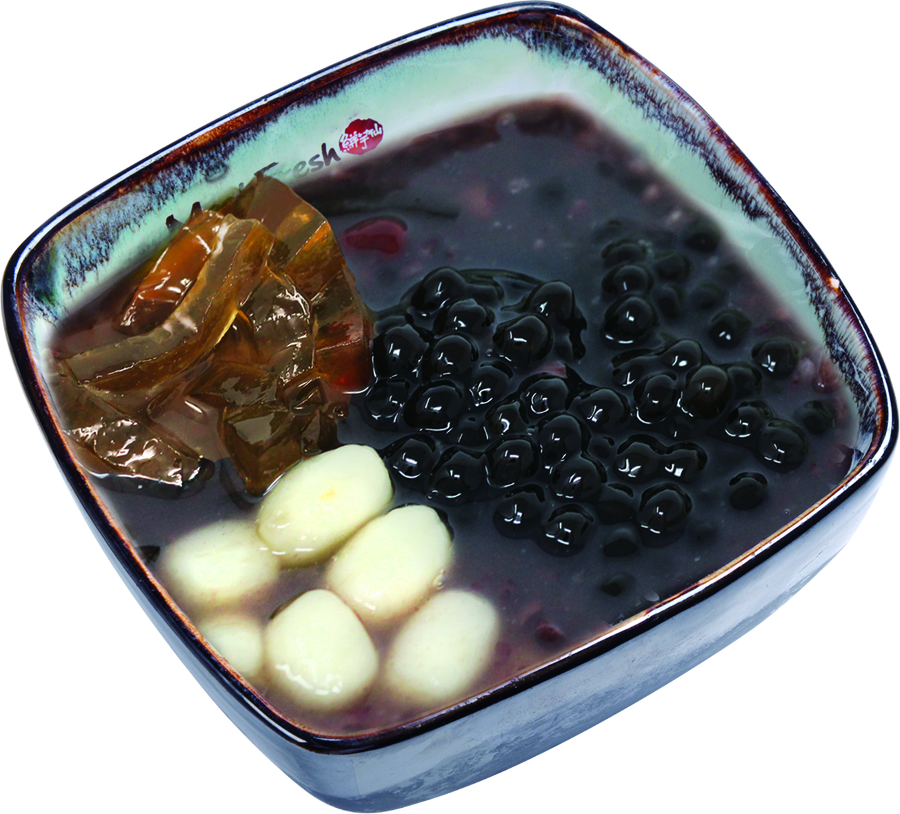 Purple Rice Soup Combo C - Melon Jelly, Rice Balls, Red Beans, Boba, Purple Rice Soup