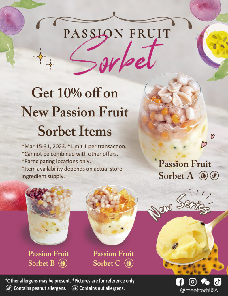 Passion Fruit Sorbet 10% off promo 3/15-3/31