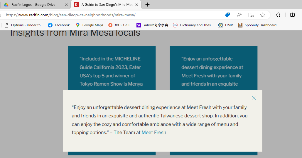 Meet Fresh was featured on Redfin’s Mira Mesa Neighborhood Guide Page! Meet Fresh USA